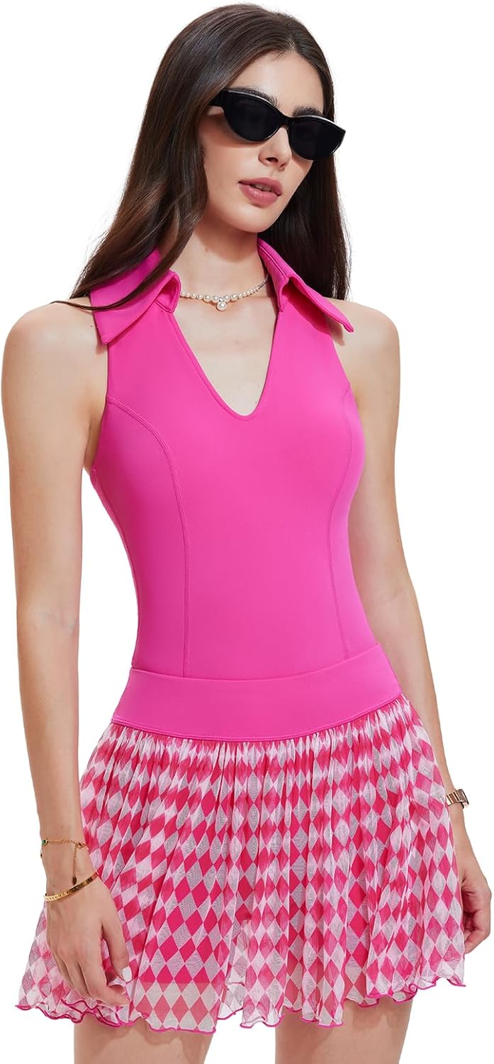 Women's 2 Piece Tennis Skirt Set - Sleeveless Golf Outfit with Built-in Shorts and 4 Pockets