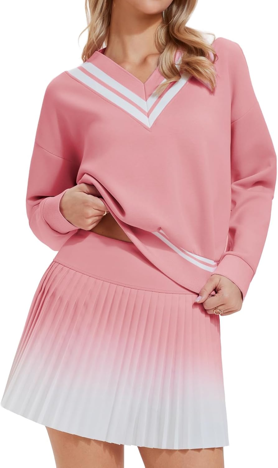 AFZ Two Piece Tennis Sets for Women Casual Sweatshirt Skirt Set Long Sleeve Golf Sweatsuits Athletic Tennis Outfits