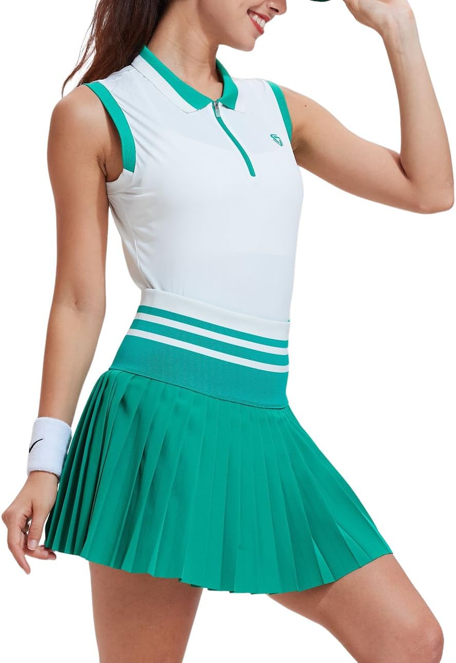 Tennis Skirt Sets for Women Color Block Golf Polo Two Piece Skirt Set Women 2 Piece Outfits with Shorts