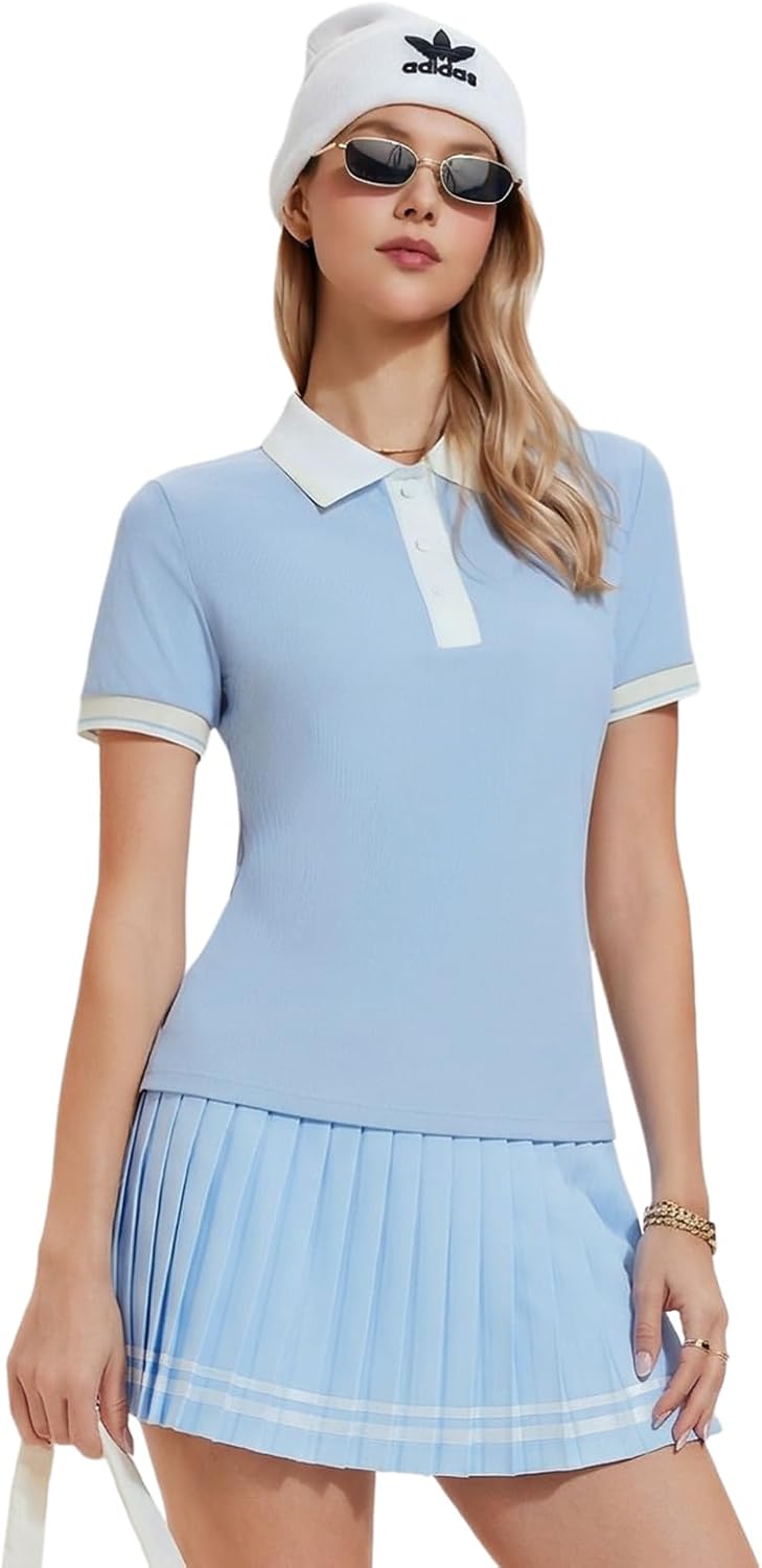 Women's 2 Piece Tennis Skirt Set - Pleated Polo Skort with Pockets for Golf and Pickleball