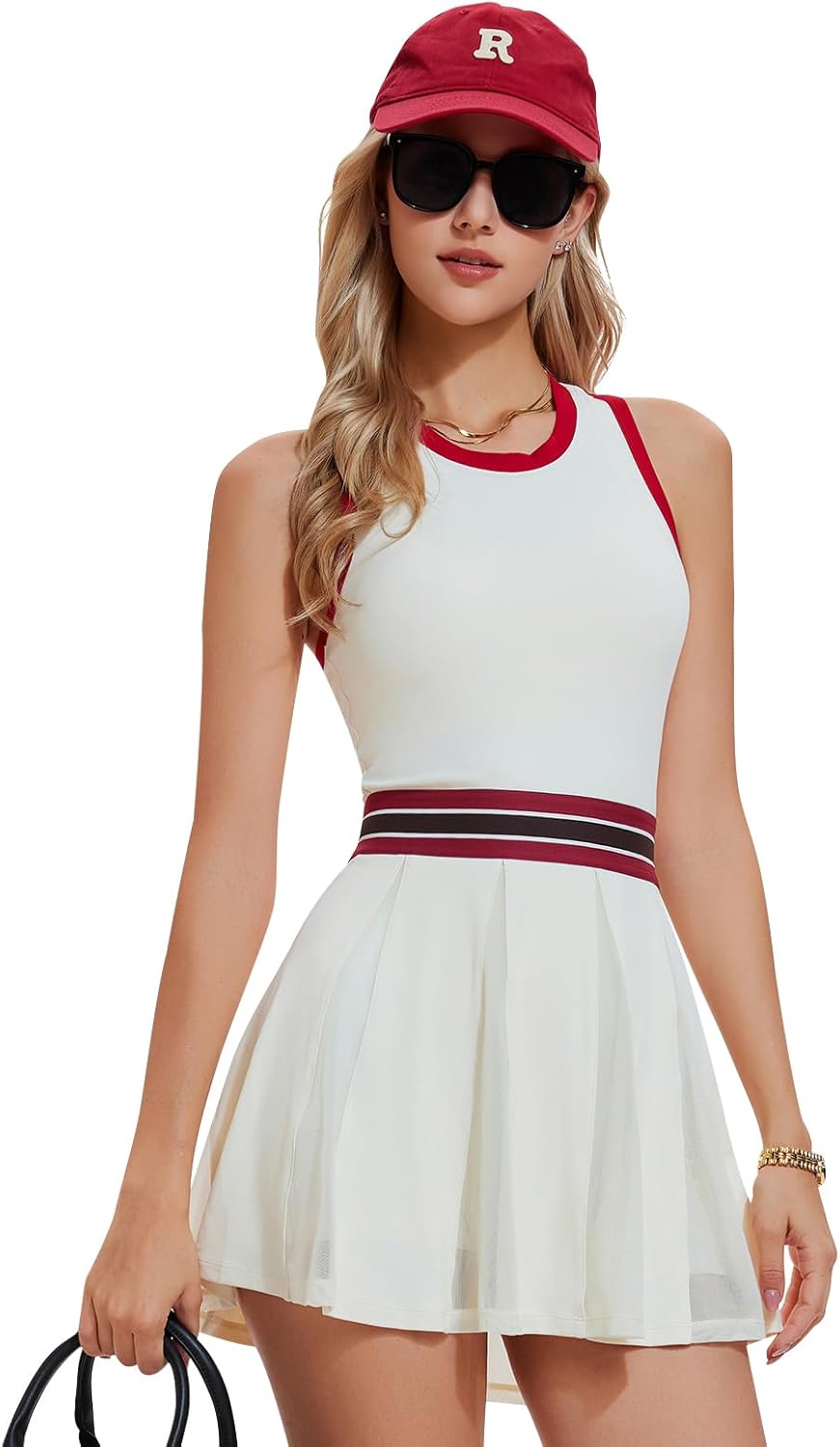 Women's Sleeveless Tennis Golf Dress - Racerback Cutout Pleated Mini Skater Dress for Pickleball