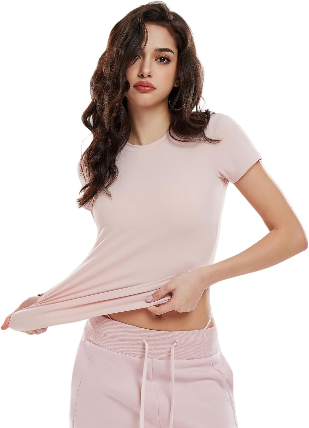 Women's Short Sleeve Compression Workout Top - Slim Fit Non See Through Y2K Tee