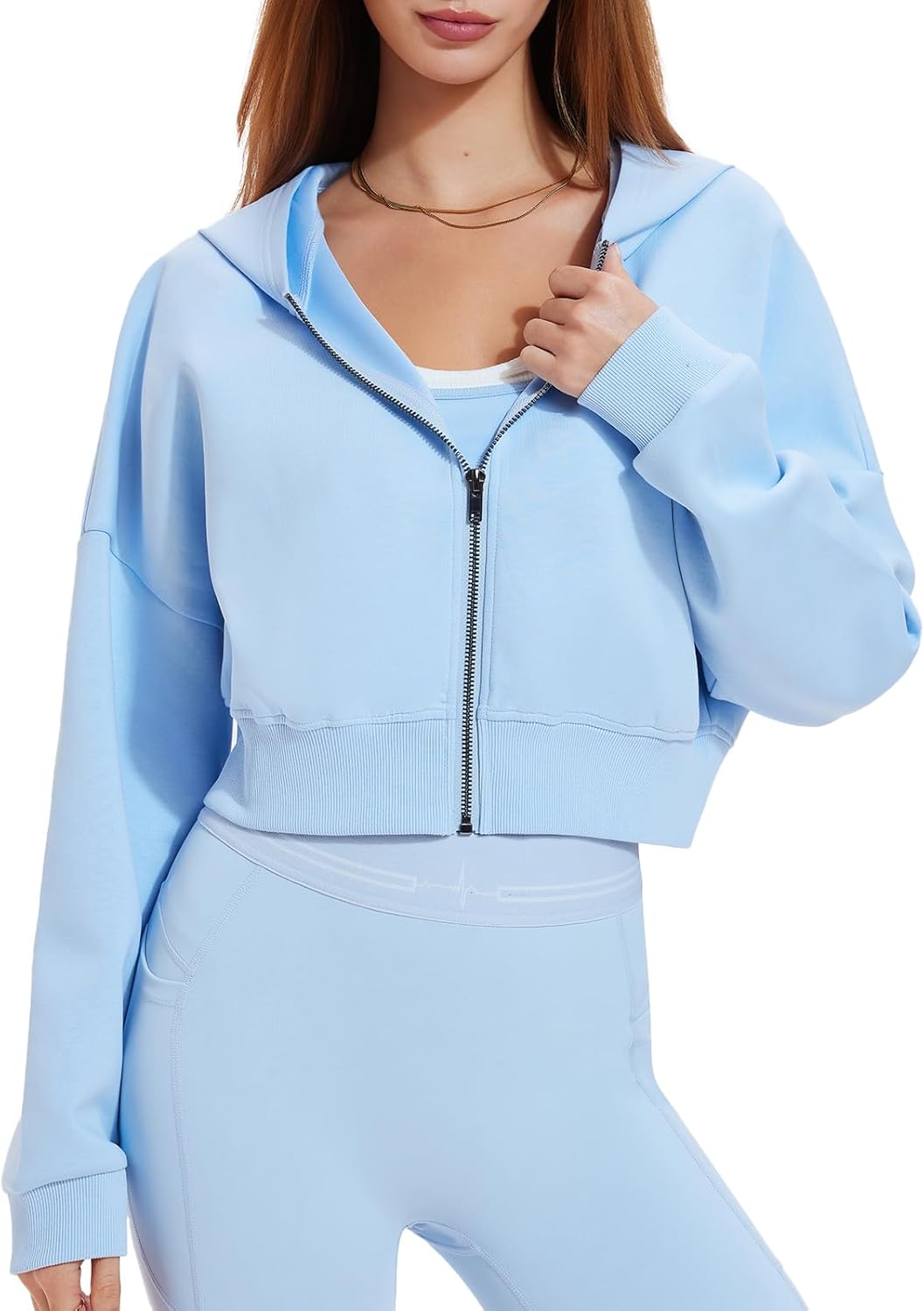 Airfree Womens Zip Up Hoodies Cropped Sweatshirt Workout Long Sleeve Jackets Hooded Y2K Casual Coat for Women