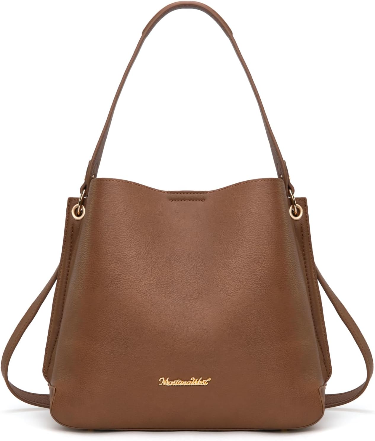 Medium Hobo Purse for Women - 3-Compartment Vegan Leather Bucket Bag with Crossbody Strap