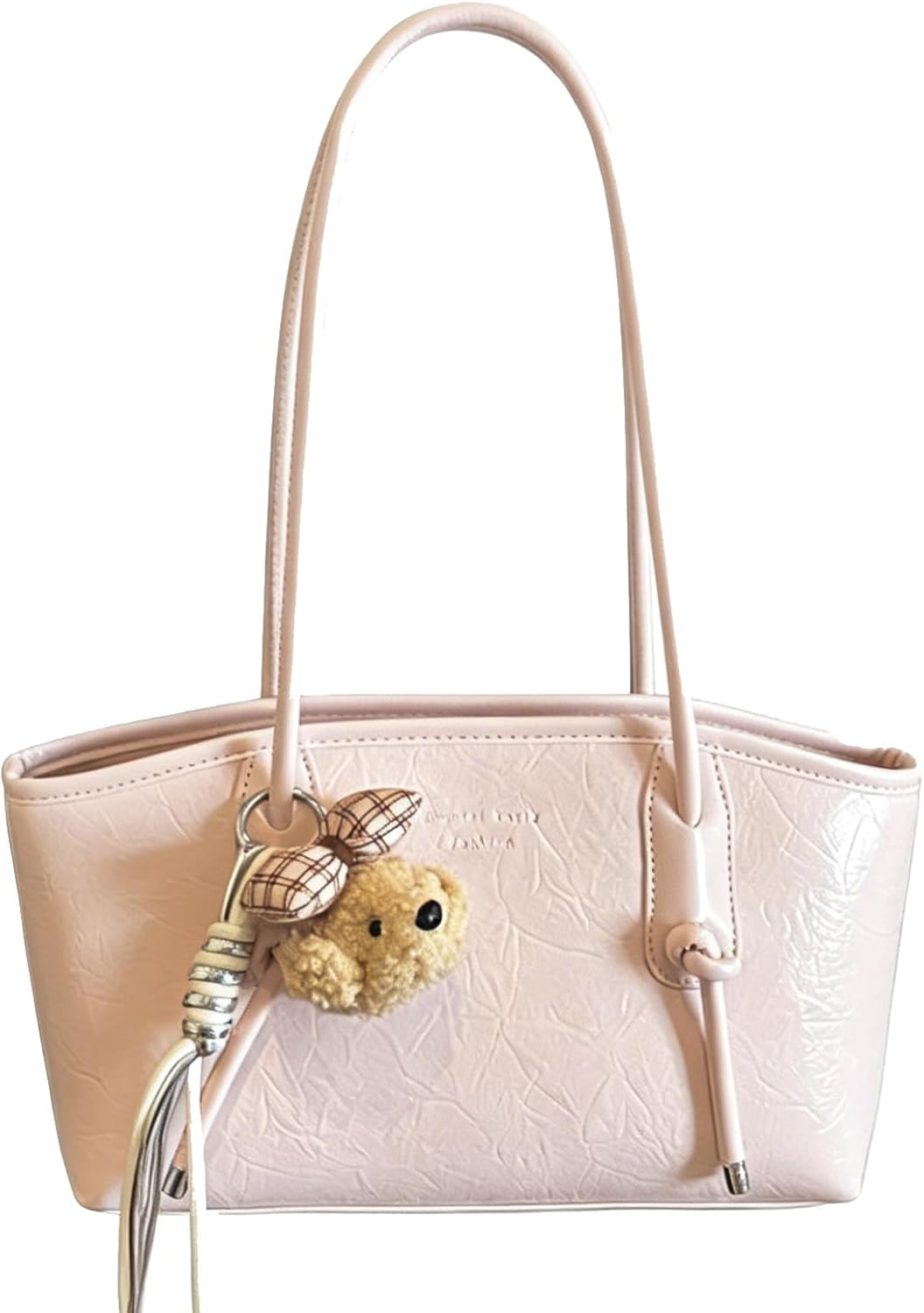 Vintage Brown Faux Leather Shoulder Bag - Fall Hobo Handbag with Cute Pendant