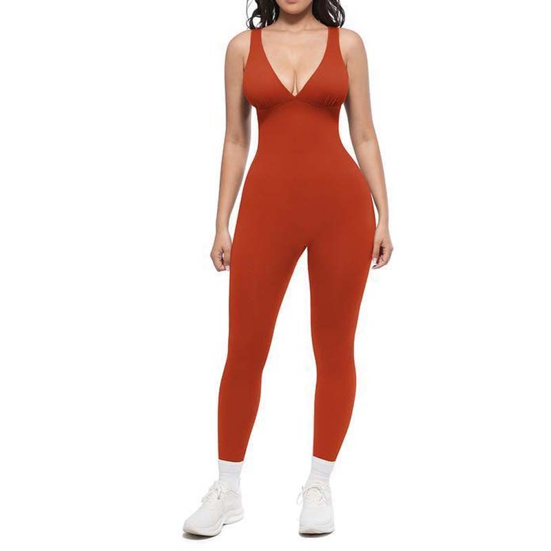 High-Stretch V-Neck Jumpsuit - Breathable One-Piece Bodysuit for Fitness & Yoga
