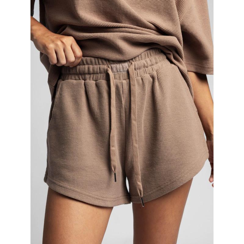 Waffle Lounge Shorts with Curved Hem and Elastic Waistband for Sports and Lounging