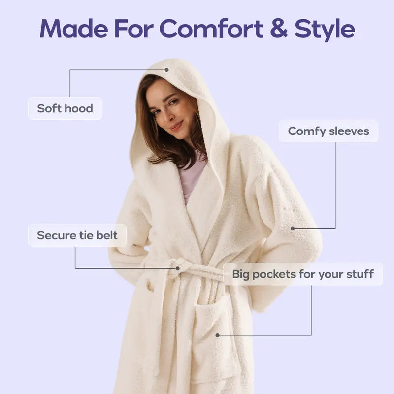 Double Sided Plush Fleece Hooded Robe - Ultra Soft Cloud-Like Bathrobe and Loungewear
