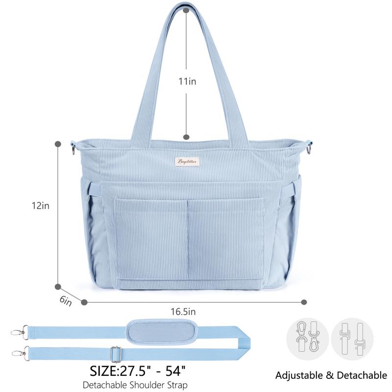 Corduroy Tote Bag for Women, 15.6 inch Laptop Work Bag with Large Cup Holder