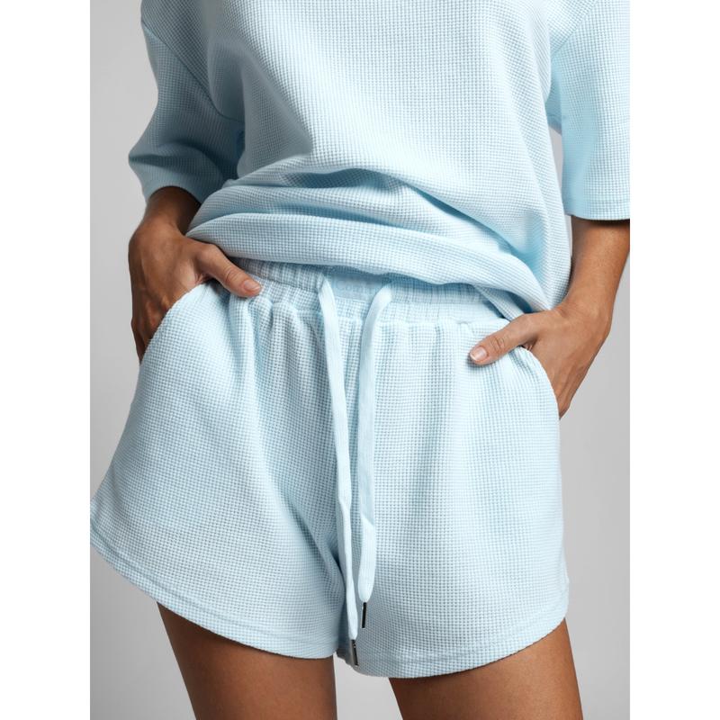 Waffle Lounge Shorts with Curved Hem and Elastic Waistband for Sports and Lounging