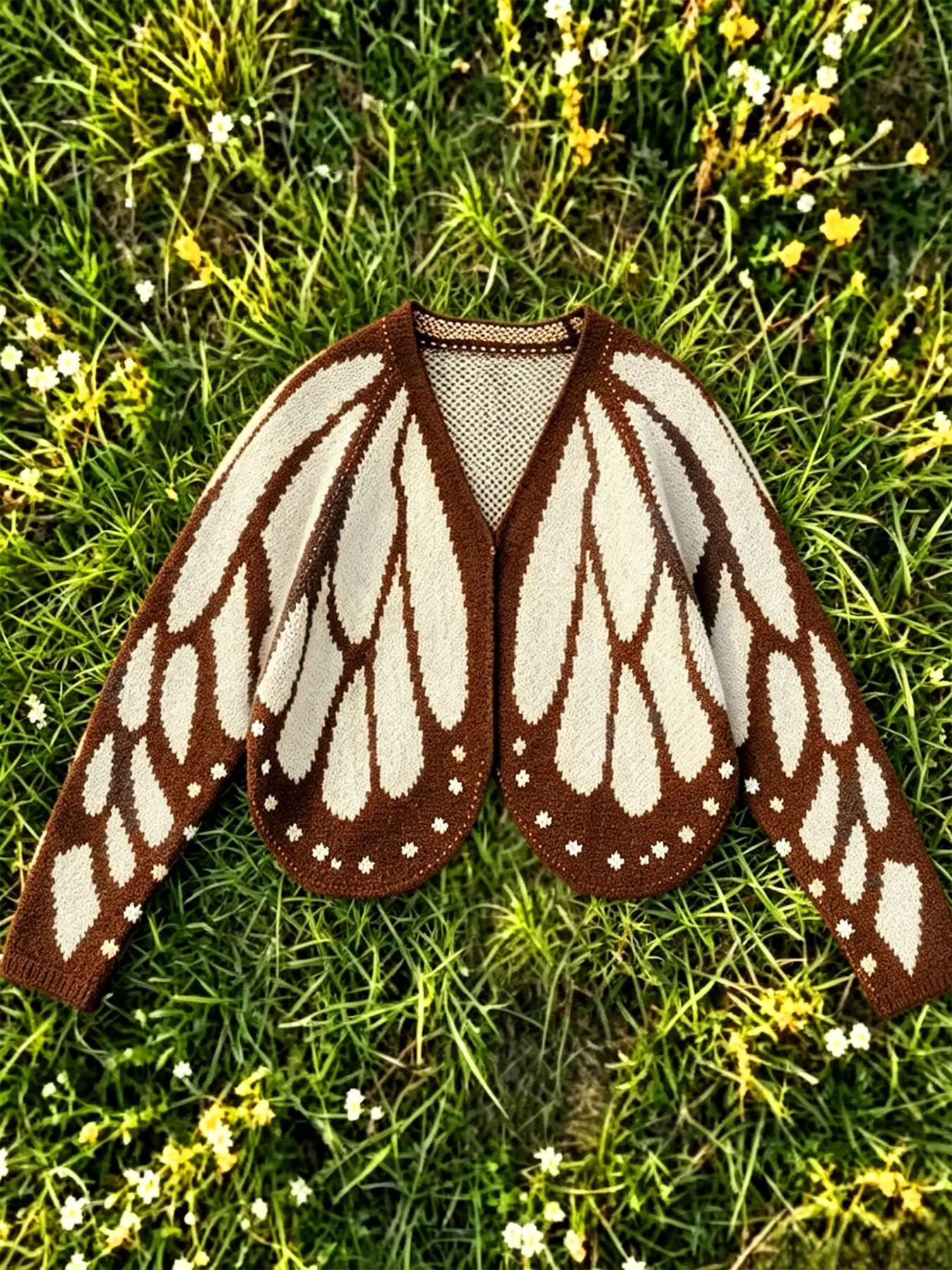 Women's Trendy Butterfly Wings Knit Cardigan, V-Neck Bat Sleeve Short Fashion Coat