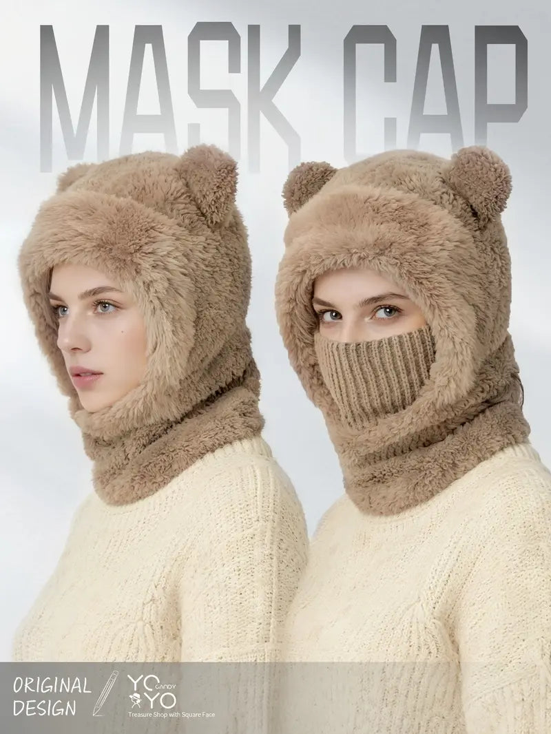 Original Bear Ear Windproof Winter Hat - Stylish Warm Headwear for Cycling and Outdoor Use