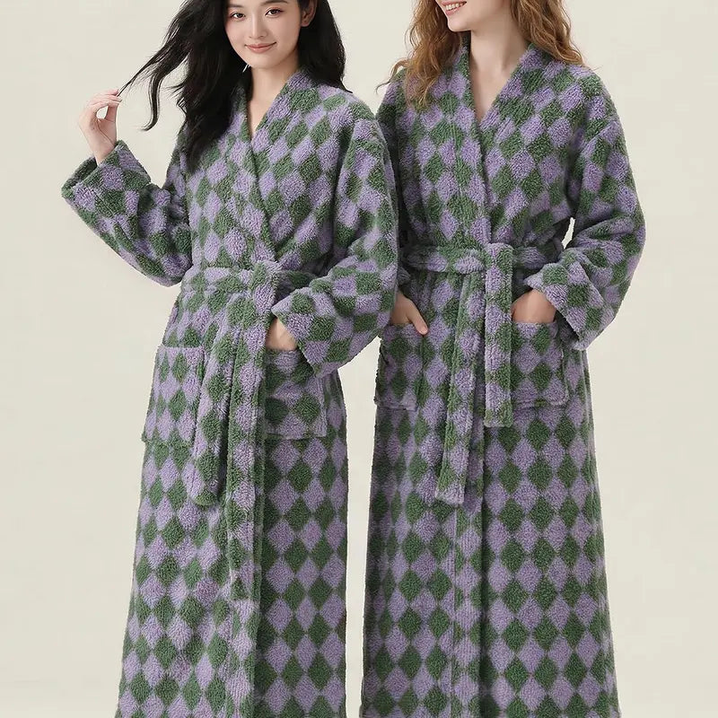 Womens Striped Fluffy Robe - Long Plush Bathrobe, Fuzzy Warm Cozy Thick Maxi Loungewear