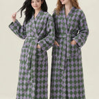 Womens Striped Fluffy Robe - Long Plush Bathrobe, Fuzzy Warm Cozy Thick Maxi Loungewear