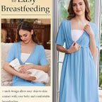 Women's Maternity Dress - Stretchy V-Neck Nursing Gown with Skin-to-Skin Access