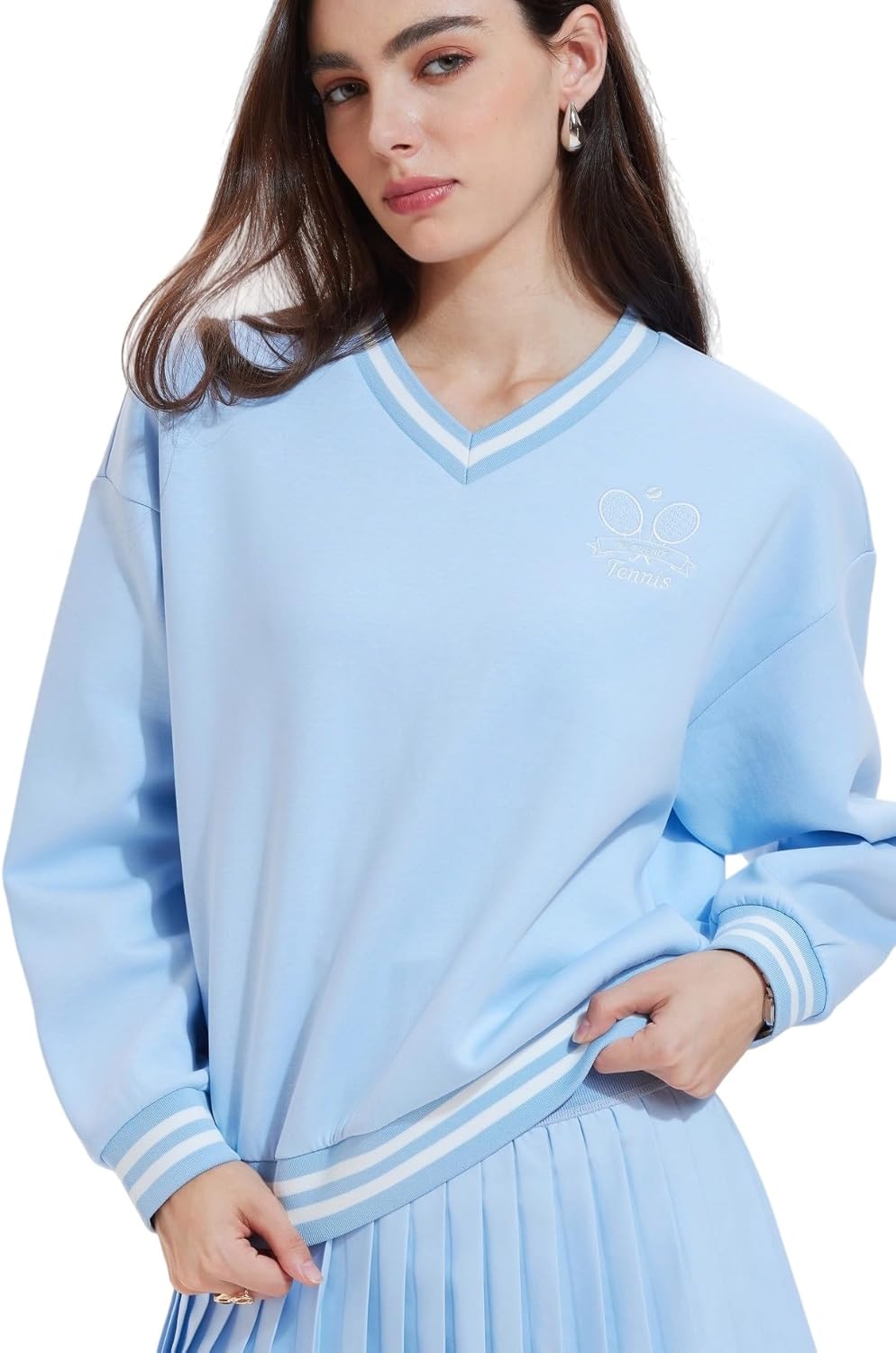 AFZ V Neck Sweatshirts for Women Loose Fit Soft Dressy Long Sleeve Pullover Sweater Tops Preppy Clothes