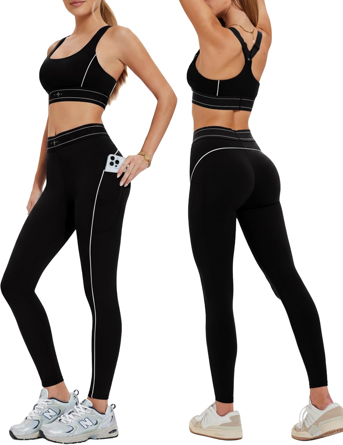 Mudere 2 Piece Workout Sets for Women High Waist Leggings with High Impact Sports Bra Yoga Outfits