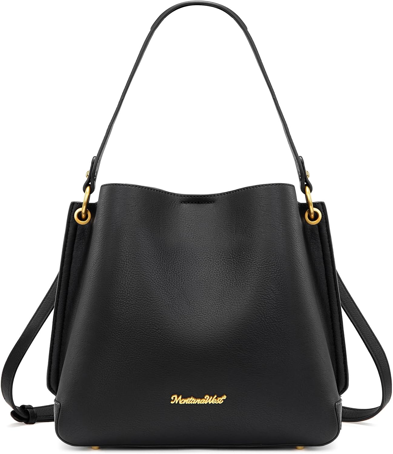 Medium Hobo Purse for Women - 3-Compartment Vegan Leather Bucket Bag with Crossbody Strap