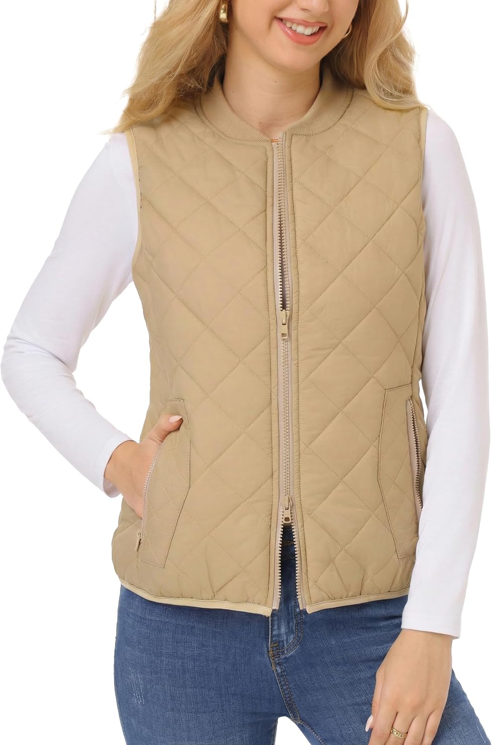 Womens Lightweight Quilted Vest - Zip Up Sleeveless Padded Gilet for Fall
