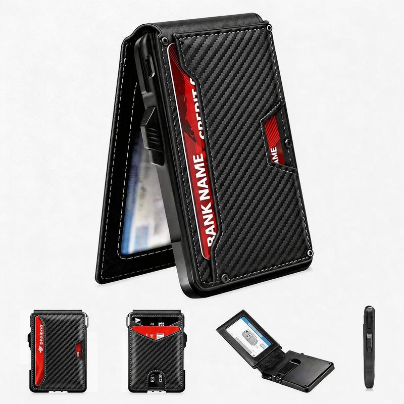 Premium Full-Grain Leather Slim Wallet with Money Clip, RFID-Blocking Aluminum Pop-Up Card Holder