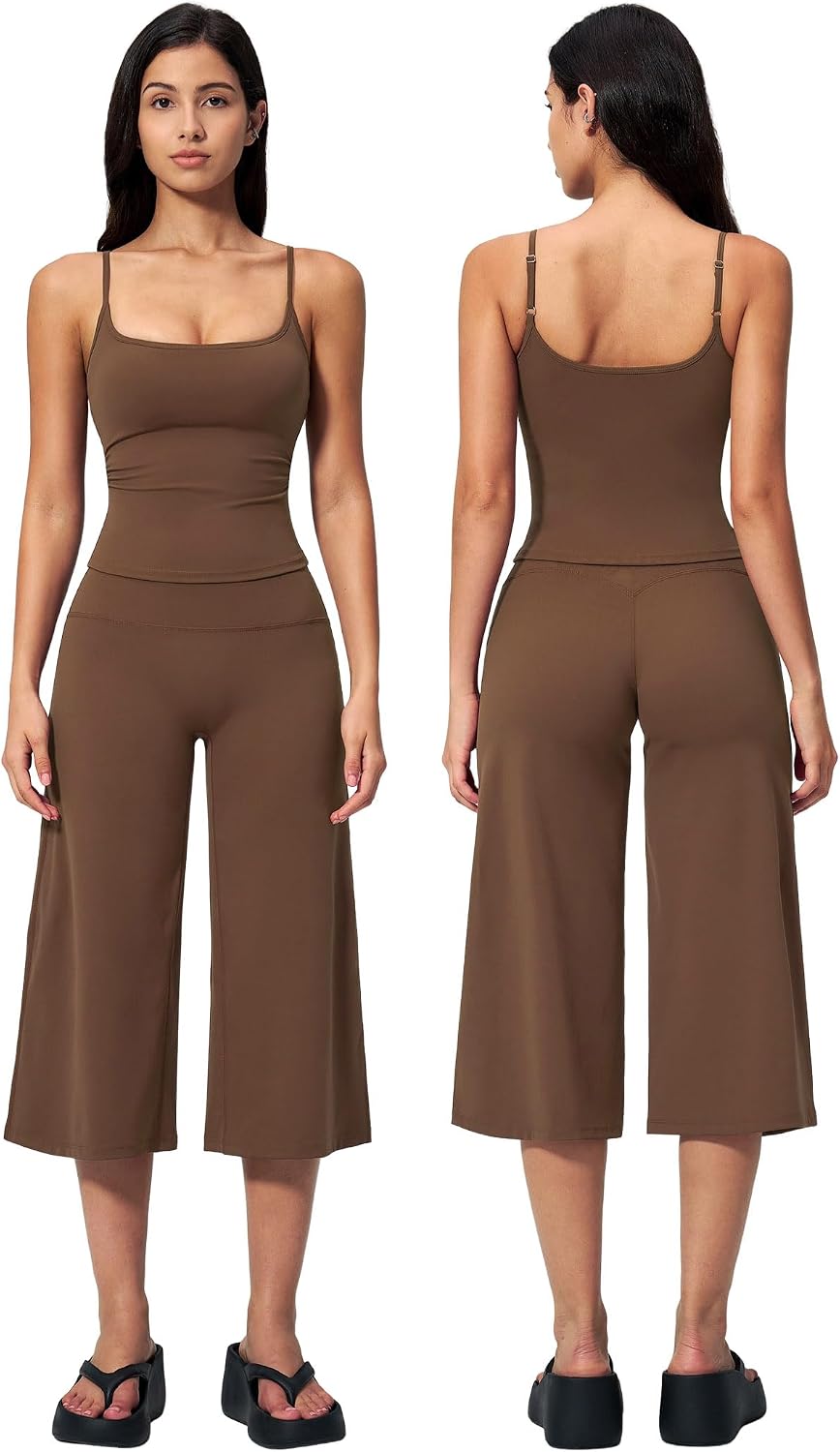 Women's 2-Piece Workout Set - Halter Sports Bra and Wide Leg Capri Pants for Yoga and Pilates