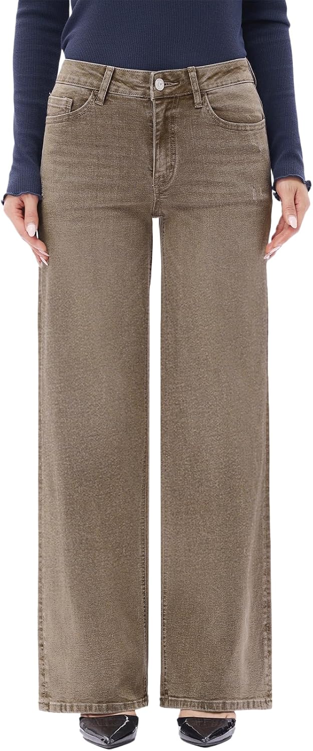 Mid-Low Rise Baggy Jeans Wide Leg for Women Distressed Stretchy Denim Pants