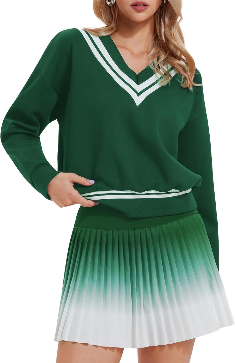 AFZ Two Piece Tennis Sets for Women Casual Sweatshirt Skirt Set Long Sleeve Golf Sweatsuits Athletic Tennis Outfits