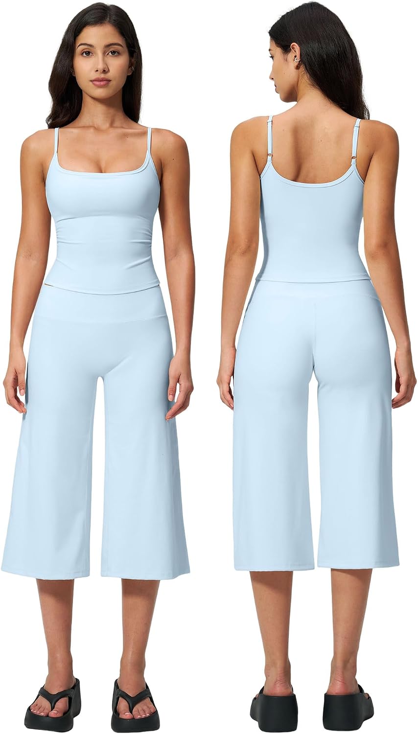 Women's 2-Piece Workout Set - Halter Sports Bra and Wide Leg Capri Pants for Yoga and Pilates