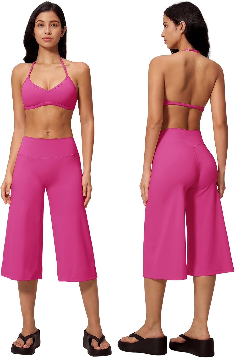 Women's 2-Piece Workout Set - Halter Sports Bra and Wide Leg Capri Pants for Yoga and Pilates