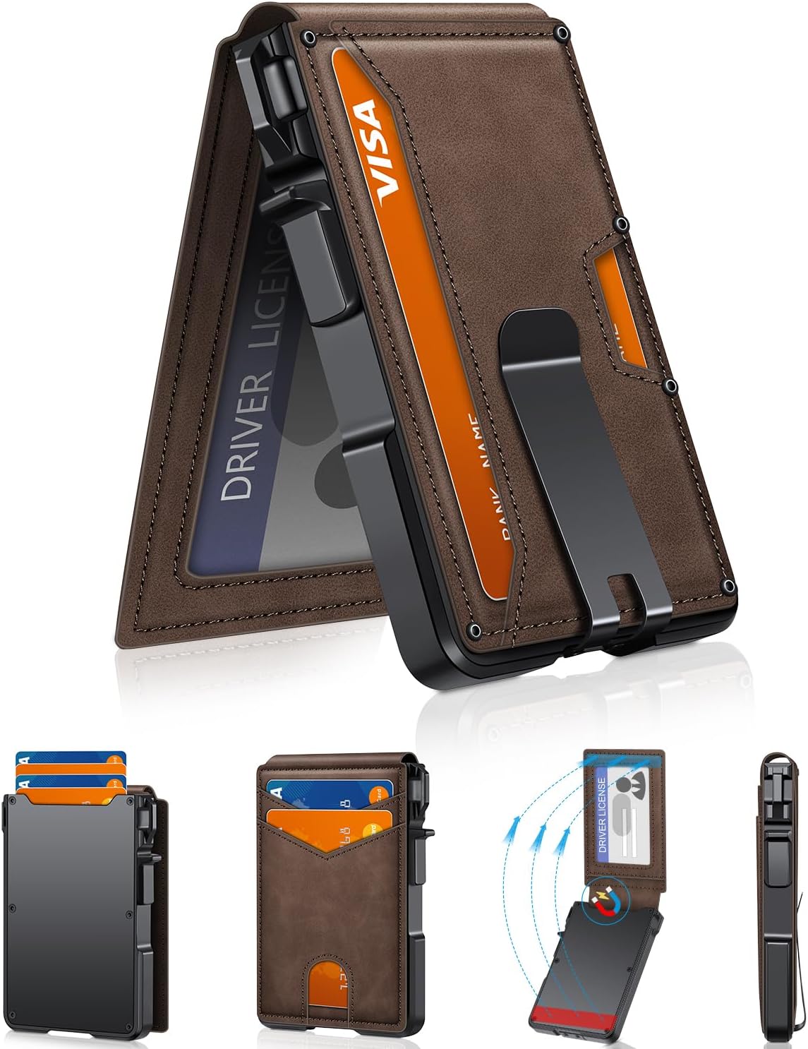 Minimalist Slim Wallet for Men - RFID Blocking Pop Up Card Holder with Money Clip & ID Window