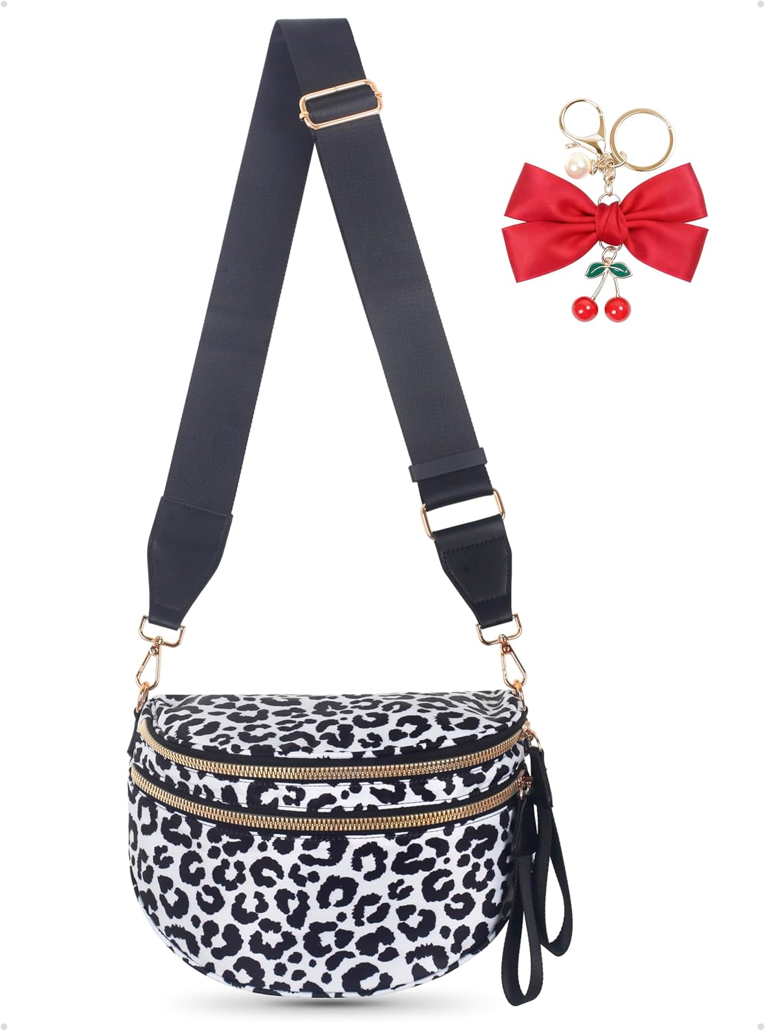 Leopard Print Crossbody Bag for Women - Spacious Nylon Bum Bag & Belt Wallet
