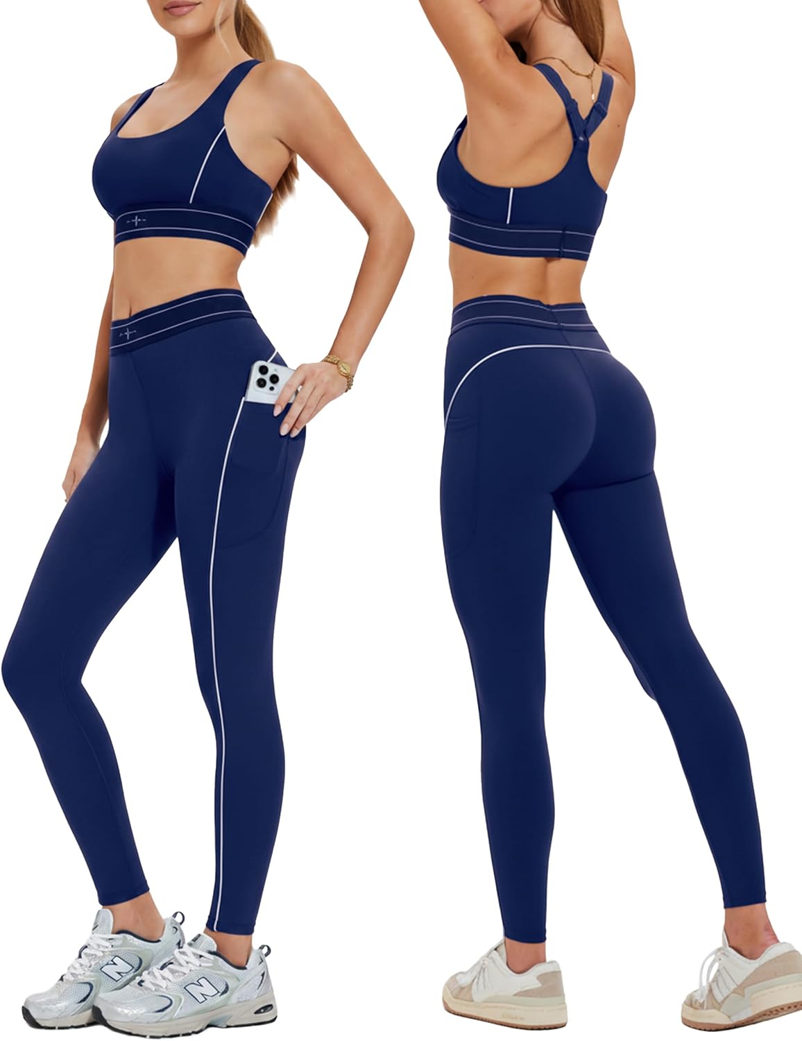 Mudere 2 Piece Workout Sets for Women High Waist Leggings with High Impact Sports Bra Yoga Outfits