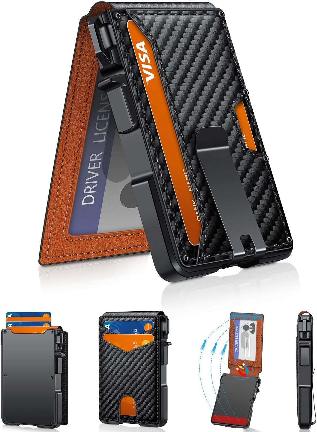 Minimalist Slim Wallet for Men - RFID Blocking Pop Up Card Holder with Money Clip & ID Window