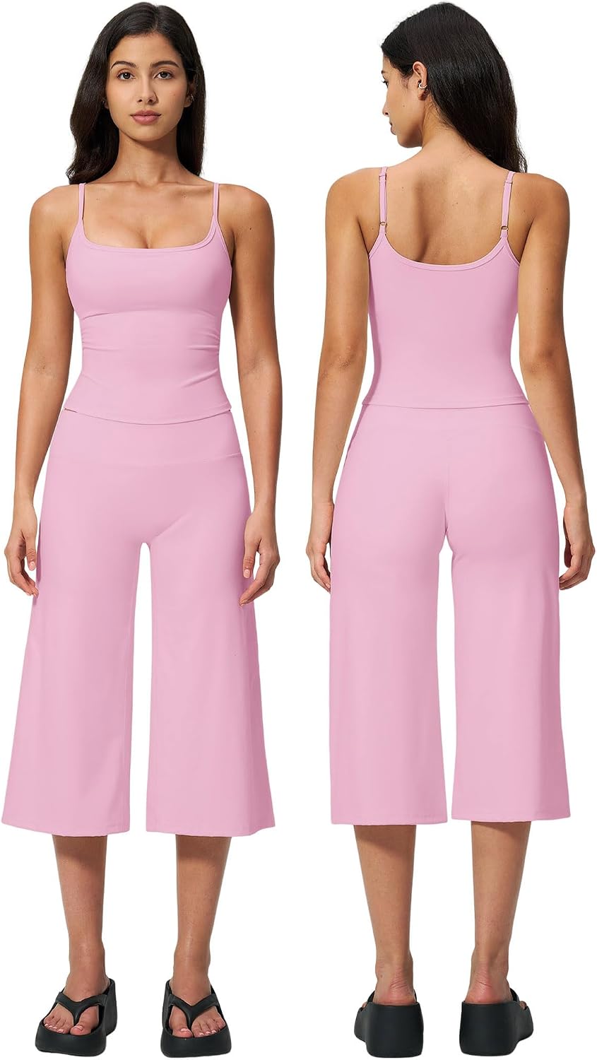 Women's 2-Piece Workout Set - Halter Sports Bra and Wide Leg Capri Pants for Yoga and Pilates