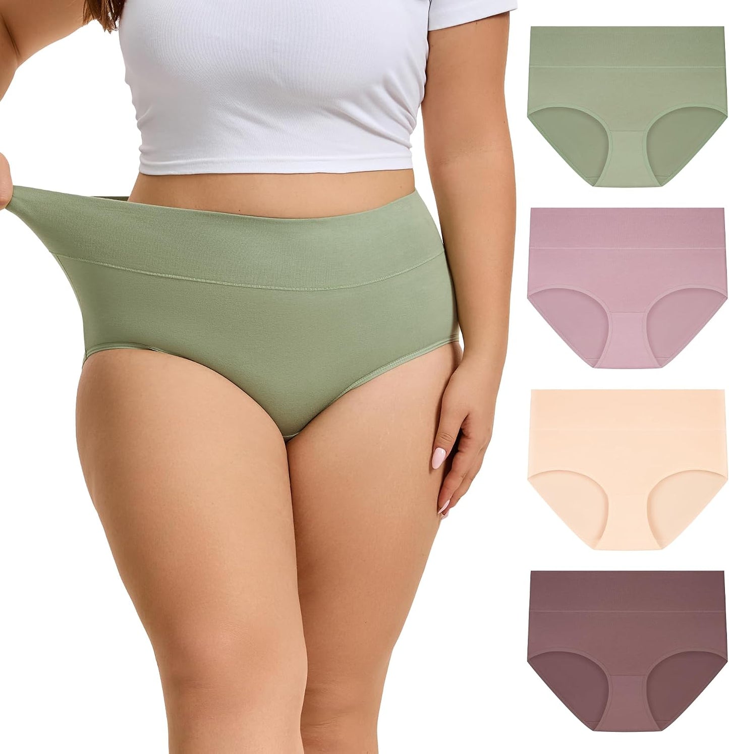 Women's Plus Size XL-6XL Cotton Underwear High Waisted Briefs Panties 4-Pack