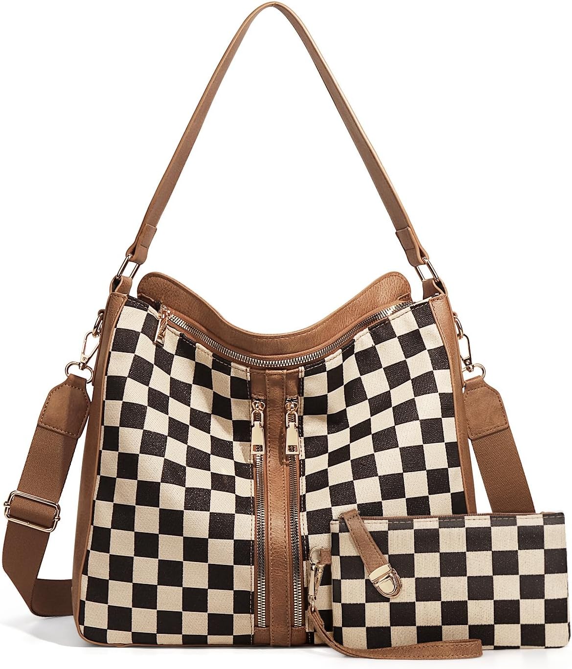 Checkered Hobo Handbag for Women - Plaid Crossbody Shoulder Bag with Small Purse