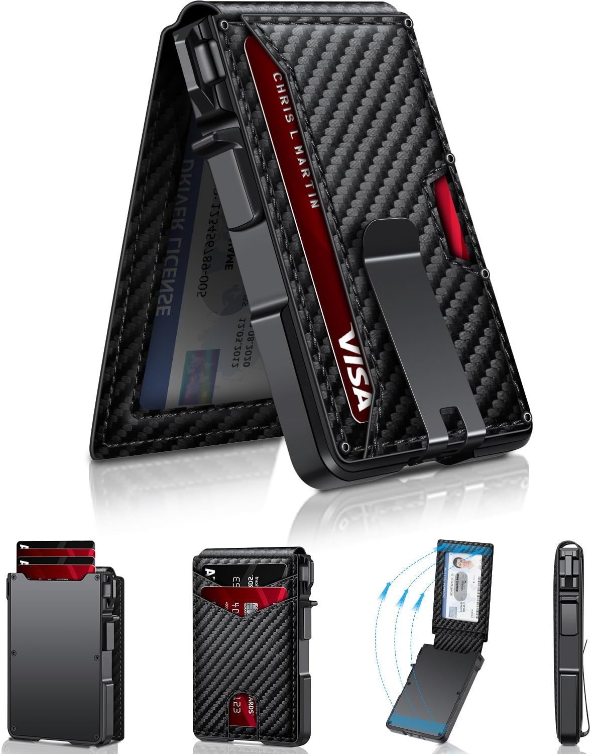 Minimalist Slim Wallet for Men - RFID Blocking Pop Up Card Holder with Money Clip & ID Window