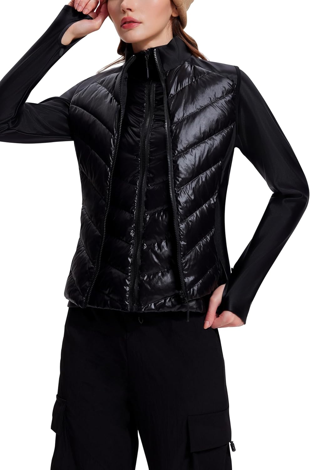 AFZ Women's Lightweight Puffer Vest 800FP Winter Down Vest Sleeveless Quilted Water Resistant Running Jacket