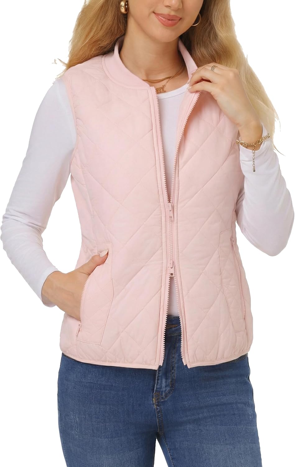 Womens Lightweight Quilted Vest - Zip Up Sleeveless Padded Gilet for Fall