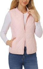 Womens Lightweight Quilted Vest - Zip Up Sleeveless Padded Gilet for Fall