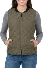 Womens Lightweight Quilted Vest - Zip Up Sleeveless Padded Gilet for Fall