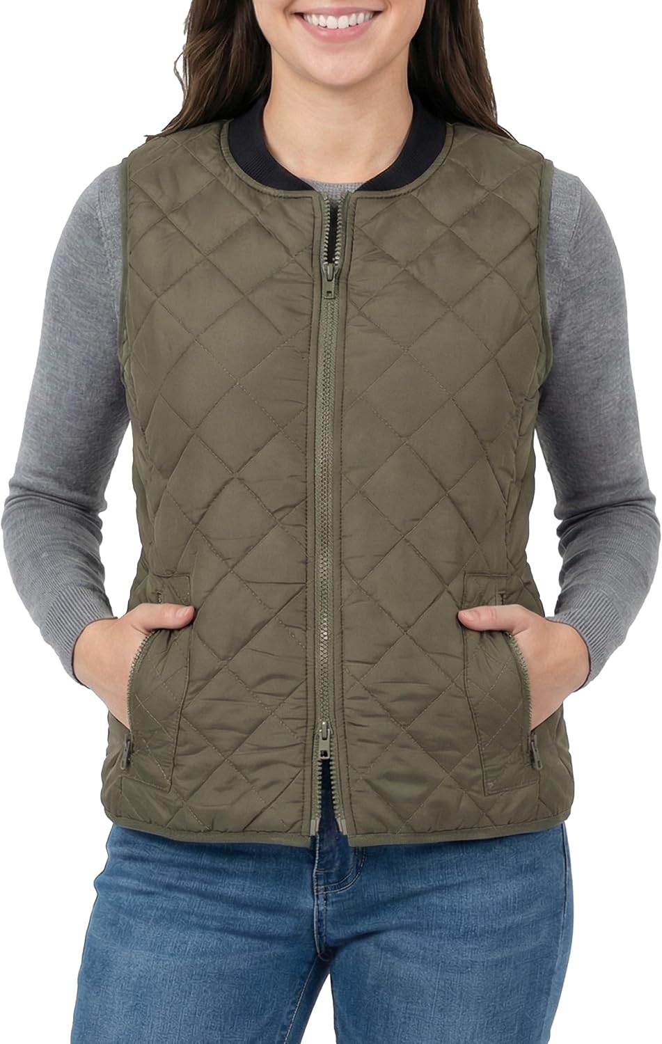 Womens Lightweight Quilted Vest - Zip Up Sleeveless Padded Gilet for Fall