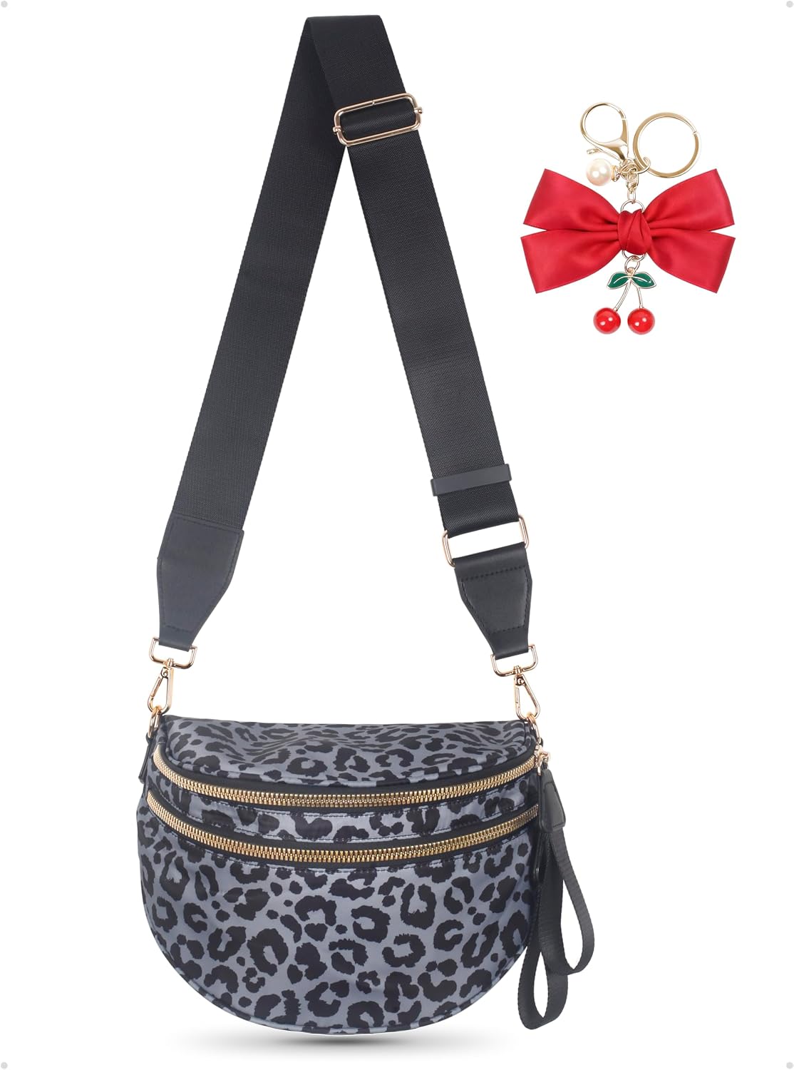 Leopard Print Crossbody Bag for Women - Spacious Nylon Bum Bag & Belt Wallet
