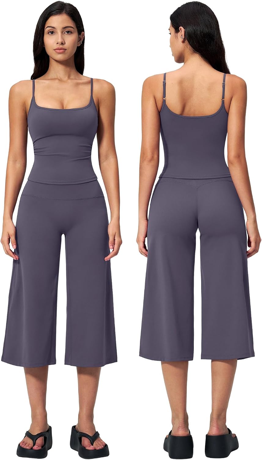 Women's 2-Piece Workout Set - Halter Sports Bra and Wide Leg Capri Pants for Yoga and Pilates