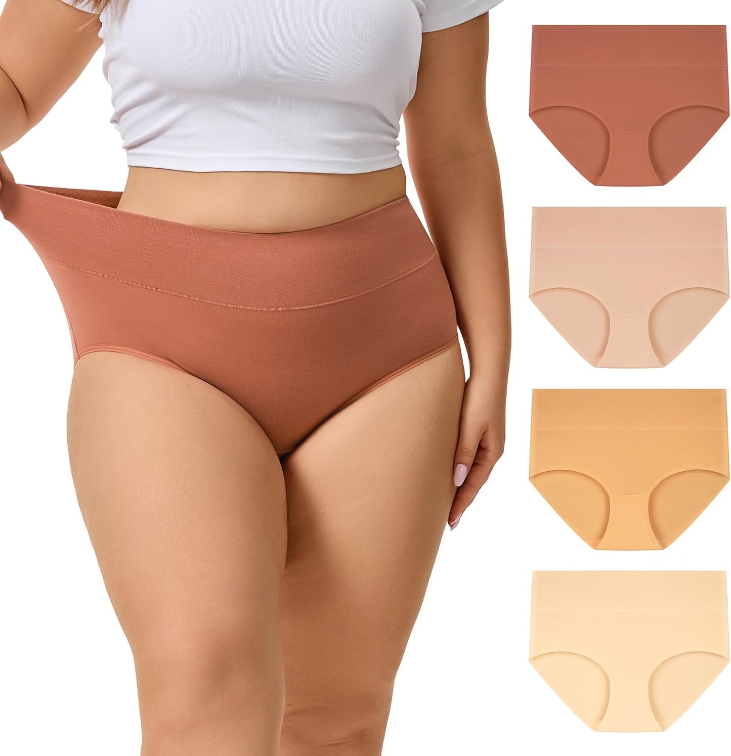 Women's Plus Size XL-6XL Cotton Underwear High Waisted Briefs Panties 4-Pack