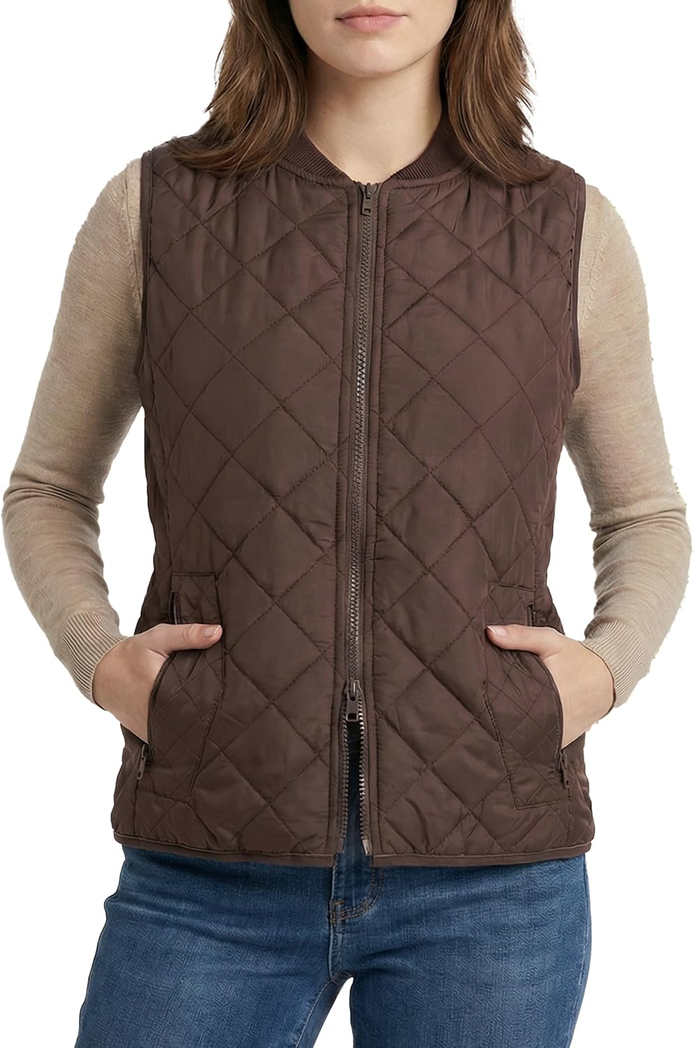 Womens Lightweight Quilted Vest - Zip Up Sleeveless Padded Gilet for Fall