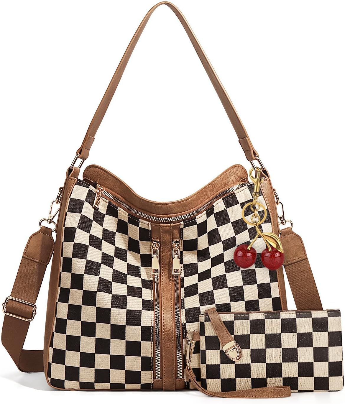 Checkered Hobo Handbag for Women - Plaid Crossbody Shoulder Bag with Small Purse