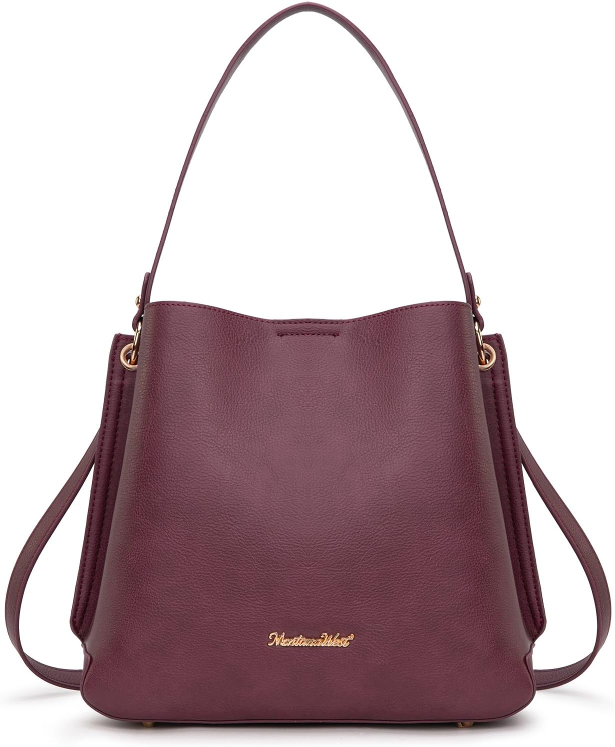 Medium Hobo Purse for Women - 3-Compartment Vegan Leather Bucket Bag with Crossbody Strap