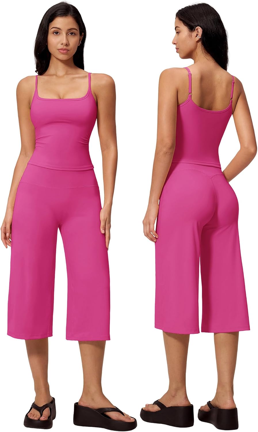 Women's 2-Piece Workout Set - Halter Sports Bra and Wide Leg Capri Pants for Yoga and Pilates