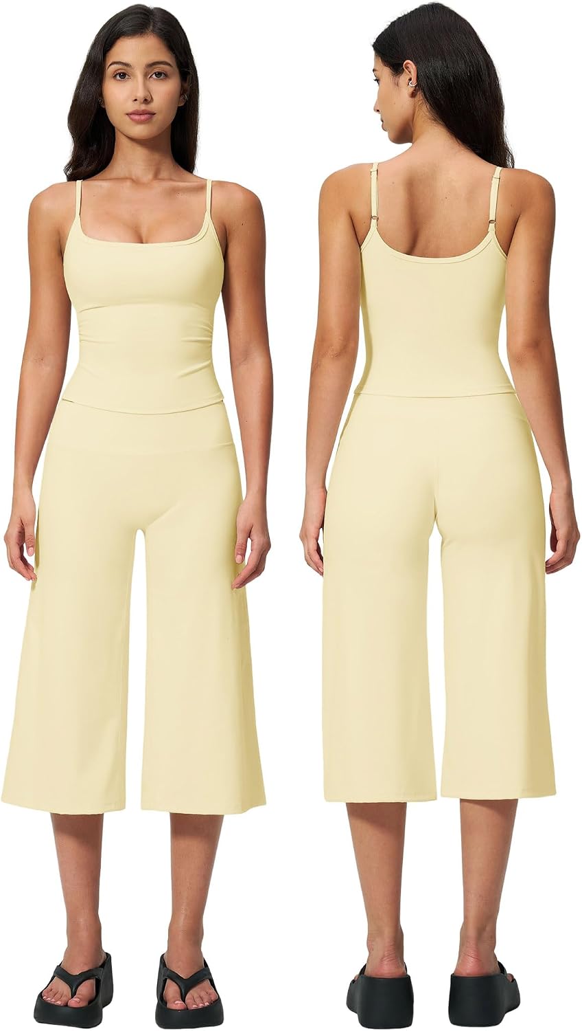 Women's 2-Piece Workout Set - Halter Sports Bra and Wide Leg Capri Pants for Yoga and Pilates
